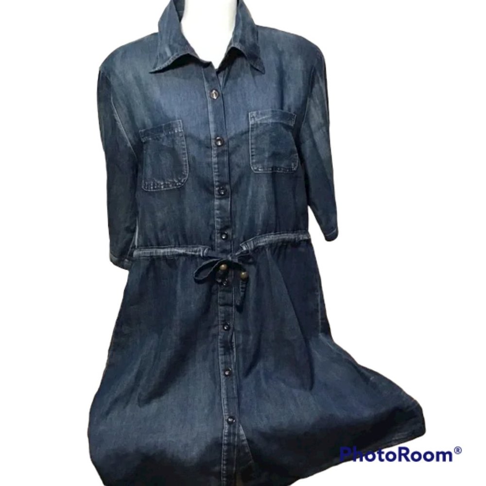 Dress Medium Blue Button Front Tab Sleeves by Reborn